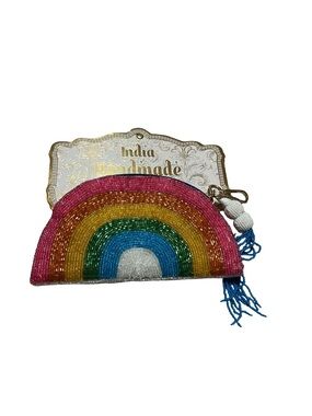 🌈🦄 NEW Beaded pouch - RAINBOW BAG - beaded bag with bag charm clip- India beaded